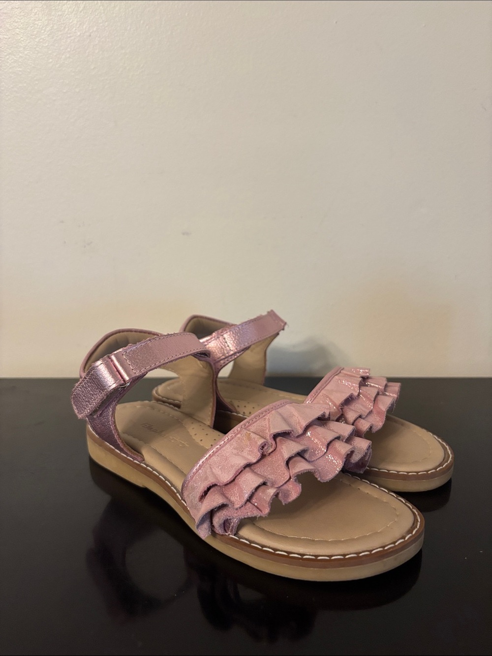 Elephantito Metallic Pink Ruffle Strap Sandals